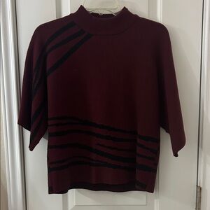Alfani Burgundy and Black Mock Neck Short Sleeve Sweater
